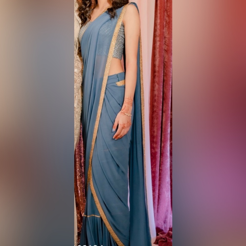 Fusion gharara pant saree (size 0, dusty blue)